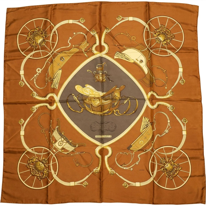 Hermès Wollschal Hermes Classic "SPRINGS" Silk Carre 90 Scarf Tuch braun