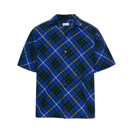 Burberry Chemises Camp Collar Check Shirt Blue