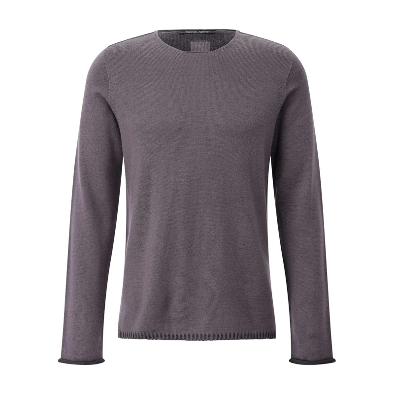 Hannes Roether Trui Strickpullover mit Rundhalsausschnitt Grau