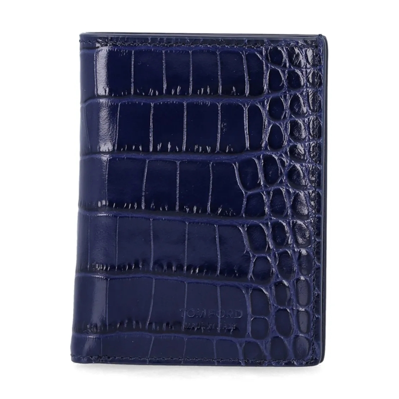 Tom Ford Geldbörse Blue Croc-Embossed Leather Cardholder Blue