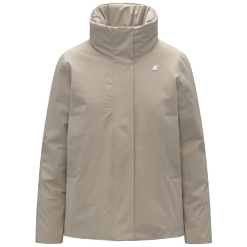 K-Way  Beige Cashmere Short Jacket With Removable Hood Grey