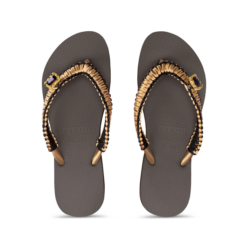 UZURII Flip Flops Zehentrenner Gold Macrame Switch mocca(Image 3)
