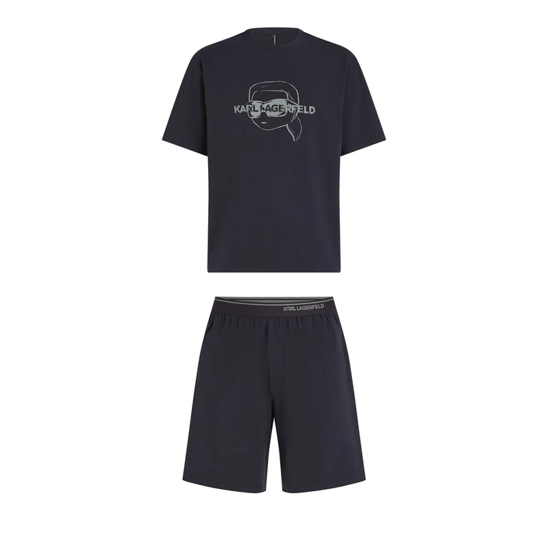 Karl Lagerfeld  Ikon Pyjama-Set Nachtwäsche dunkel-blau