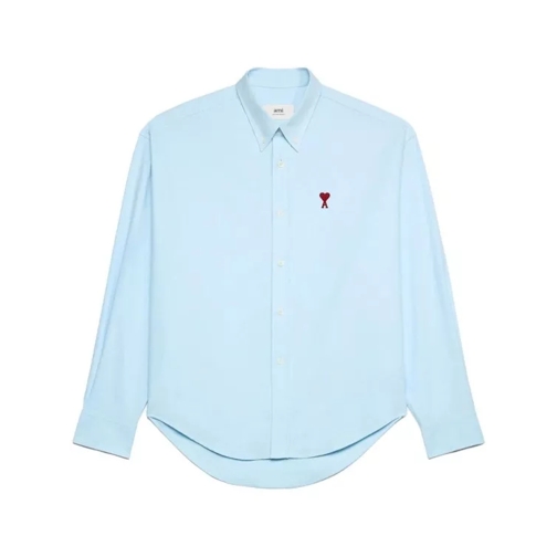 AMI Paris  Logo-Embroidered Sky Blue Poplin Shirt Blue