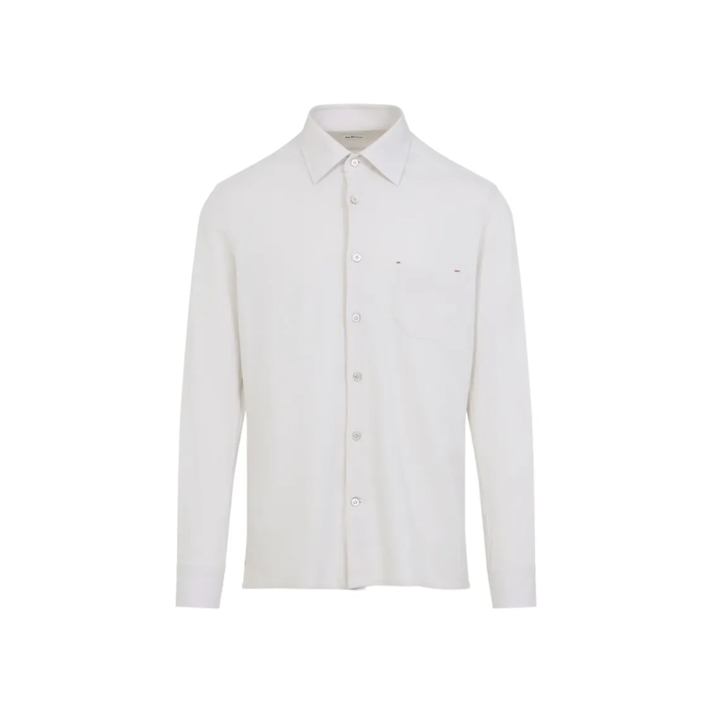 Kiton Overhemd Button-Down White Cotton Shirt With Tailored Fit Grey