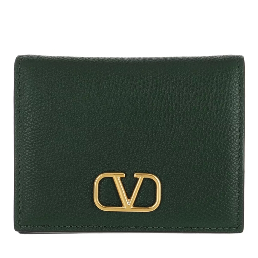 Valentino Garavani V Logo Wallet Leather English Green Flap Wallet
