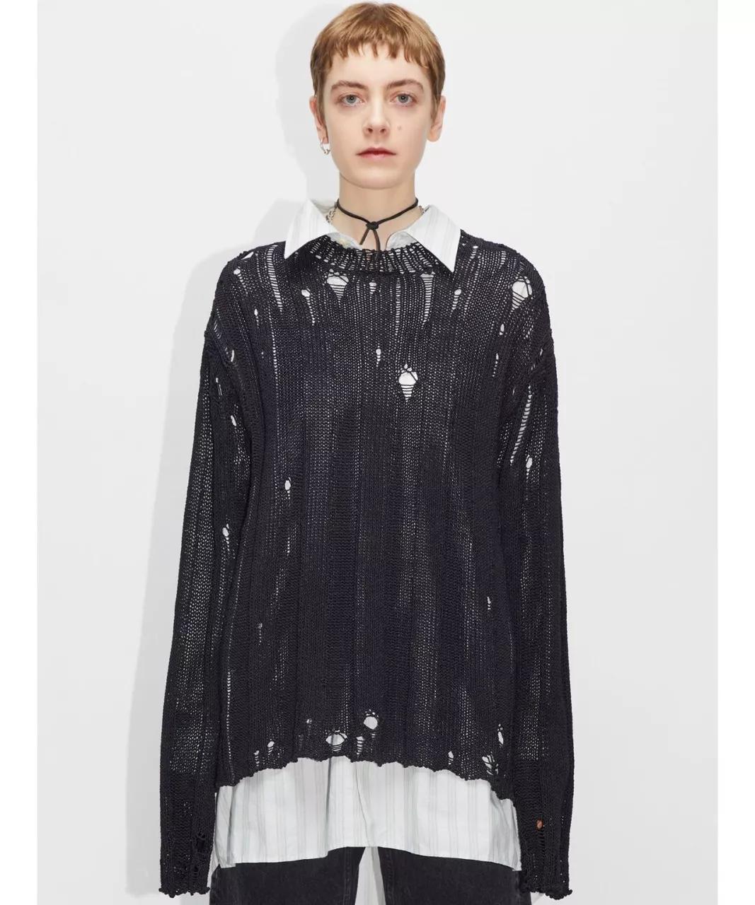 Thumbnail - Hope - HOPE Schwarze Pullover mit distressed Parts - Größe 48 - multi