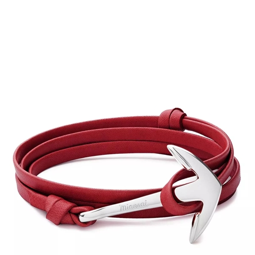 Miansai Anchor on Leather Bracelet Polished Silver Red Bracelet