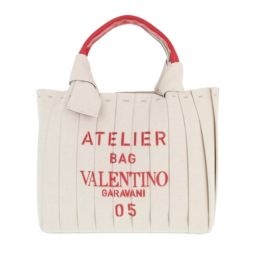 Valentino Garavani Small 05 Plisse Edition Atelier Tote Bag Natural Rymlig shoppingväska