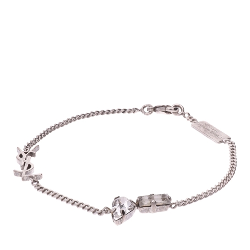 Saint Laurent Cassandre Charm Bracelet Silver Rhinestone Armband