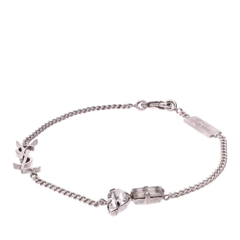 Saint Laurent Armband Cassandre Charm Bracelet Silver Rhinestone