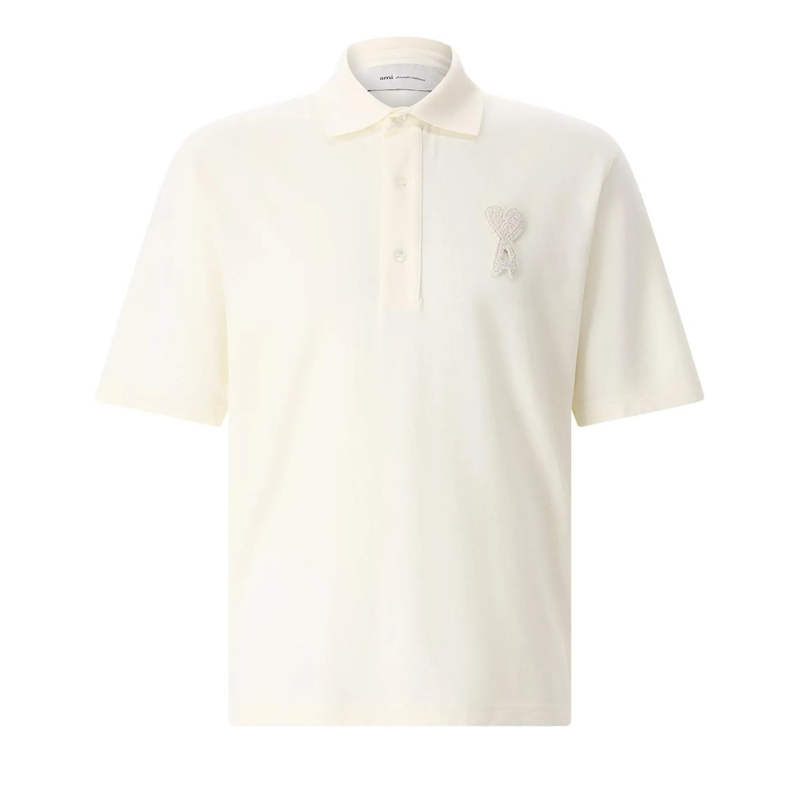 AMI Paris Polo Minimalist Short-Sleeve Polo Shirt With Heart Embl Neutrals