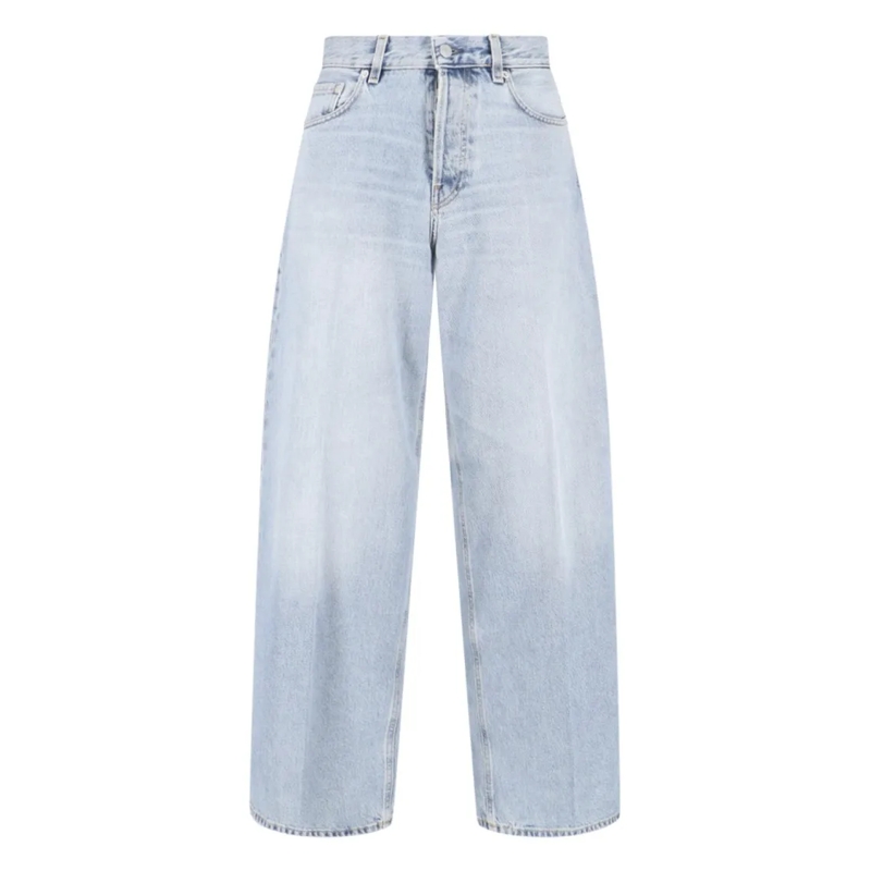 Haikure Jeans Light Blue Wide-Leg Denim Jeans With Mid-Rise Wais Blue