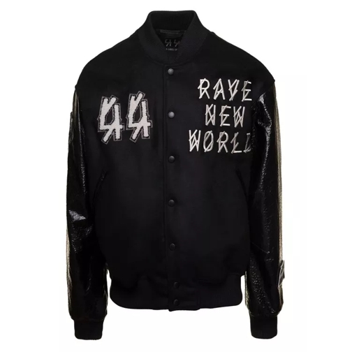 44 Label Group Black Varsity Jacket With Faux Leather Sleeves And Black Lederjacken