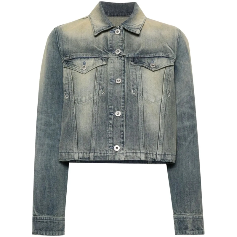 Kenzo Jeansjacke Indigo Blue Washed Denim Cropped Jacket Grey
