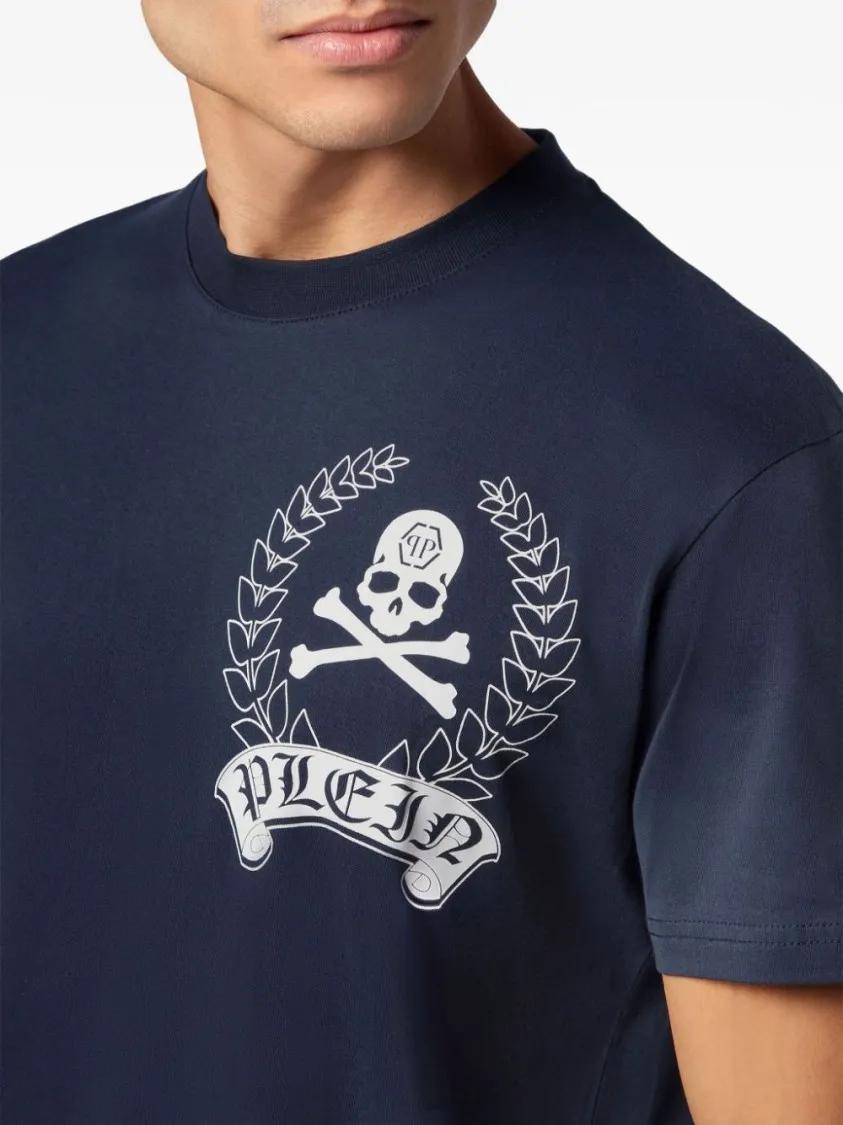 Philipp Plein - Cotton T-Shirt With Print - Größe M - blau