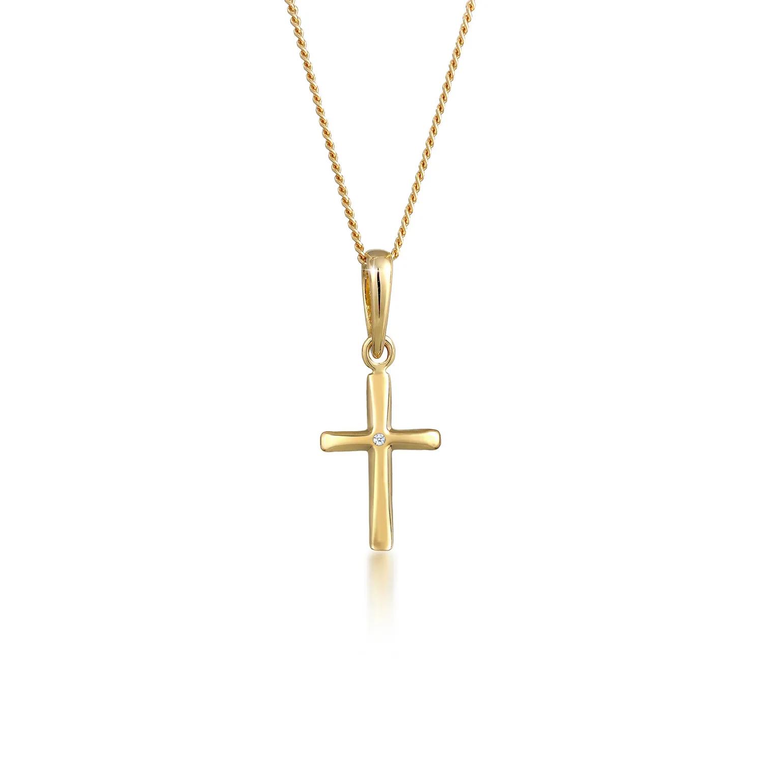 Elli Halsketten - Halskette Kreuz Glaube Edel Diamant (0.005 ct.) 58 - Gr. unisize - in Gold - für Damen