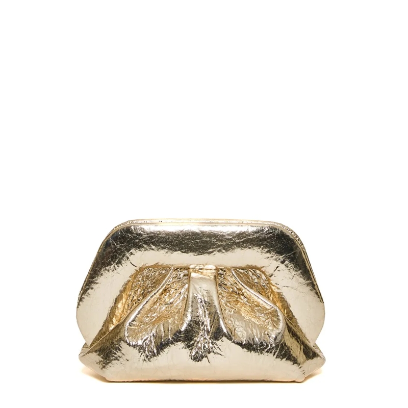 Themoirè Pochette Gold Mirror Vegan Leather Clutch With Unique Crink Gold