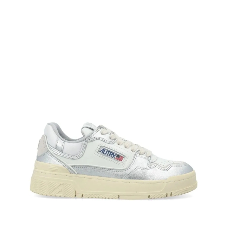 Autry International Lage-top sneaker Silver-Tone Panelled Low-Top Sneakers White