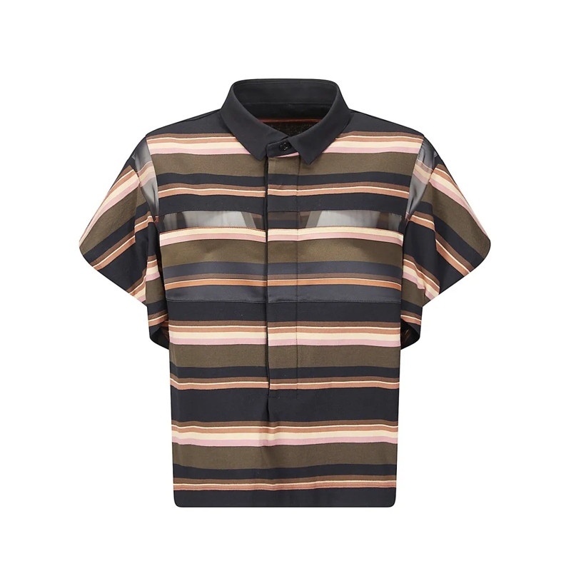 Sacai T-Shirt Horizontal Stripe Shirt With Semi-Transparent Deta Black