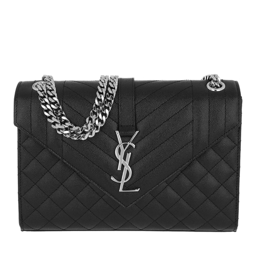 Saint Laurent Monogram Quilted Shoulder Bag Calf Leather Black Cross body-väskor
