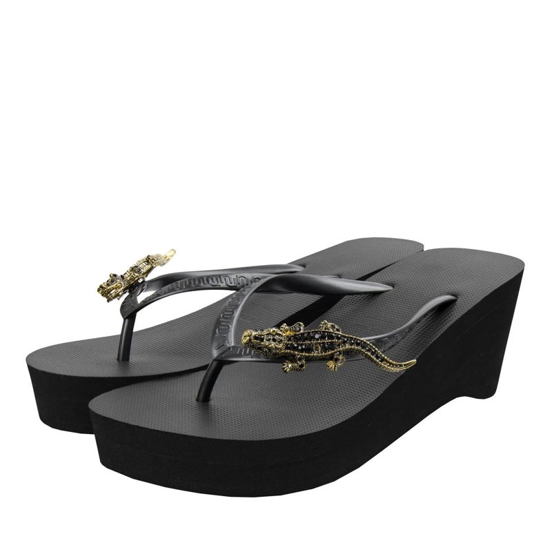 UZURII Flip Flops Zehentrenner Black Crocodile Switch High Heel schwarz