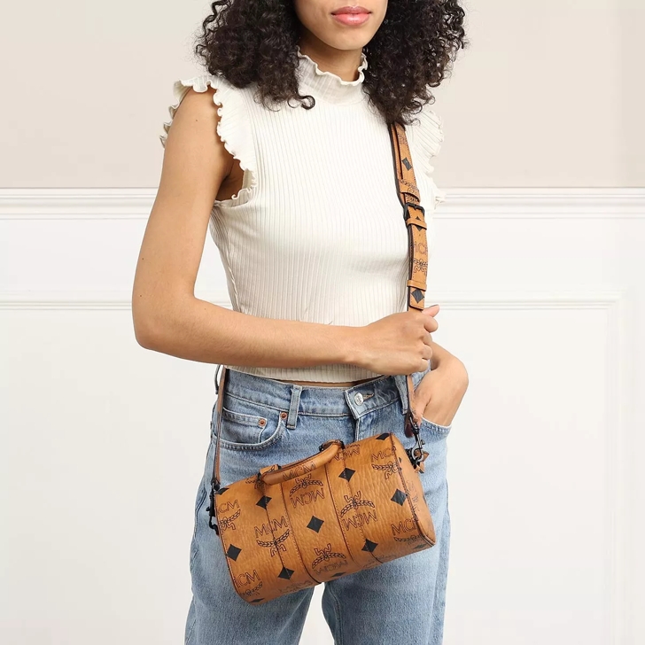 Mini Aren Boston Bag in Visetos Cognac