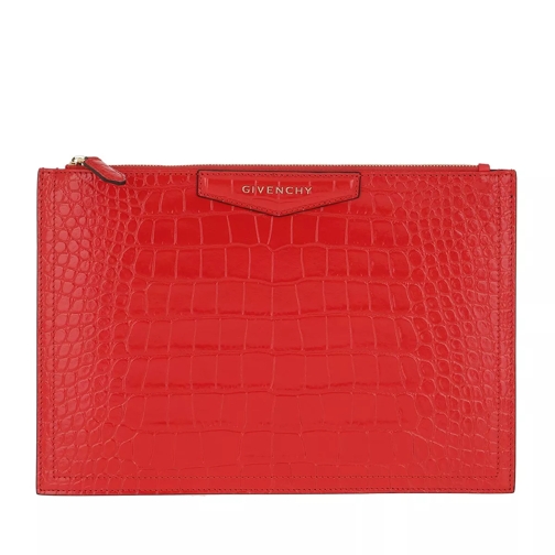 Givenchy Antigona Pouch Medium Croco Effect Leather Red Clutch