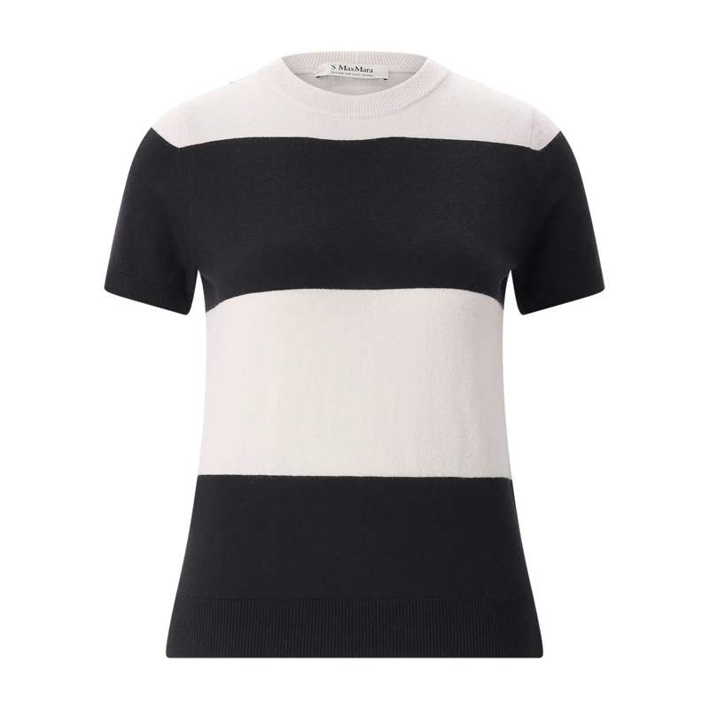 Max Mara T-Shirt Beige Crewneck Knit Top Black(Image 10)
