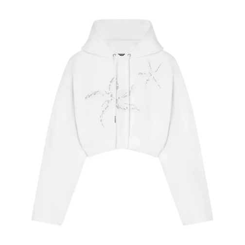 Versace White Perforated-Detail Cropped Hoodie White 