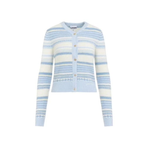 GANNI Stripe Light Blue Soft Wool Cardigan Blue 