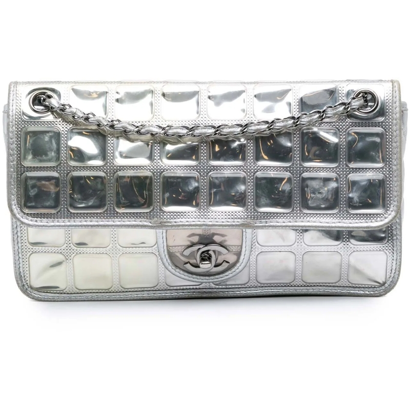 Chanel Sac à bandoulière Vinyl Ice Cube Flap silber