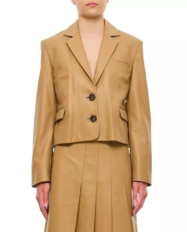 Saks Potts - Matteo Asymmetric Leather Blazer - Größe S - braun