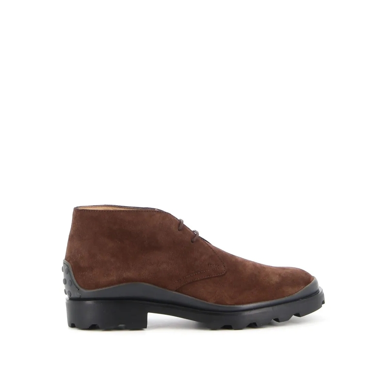 Tod's Bottes Ankle-High Lace-Up Shoes In Rich Brown Suede Grey