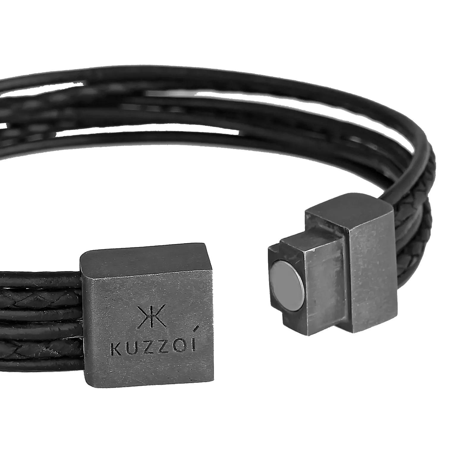 Thumbnail - Kuzzoi Armbänder - Armband Leder 6-reihig Magnet Basic 925 Silber oxi - Gr. 23 CM - in Schwarz - für Damen