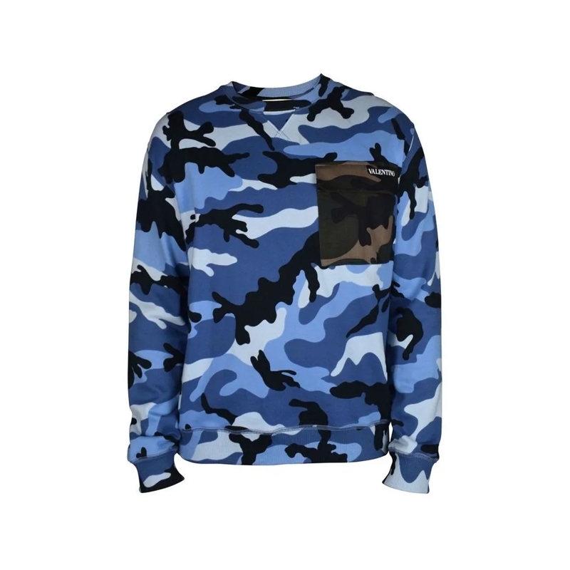 Valentino Garavani Trui Camouflage Patterned Long Sleeve Sweater Blue