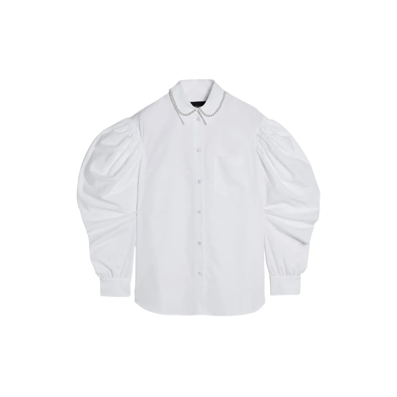 Simone Rocha Chemisier Draped Sleeve Long-Sleeved Top With Embroidered Pe White