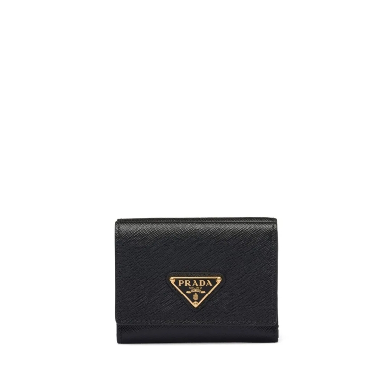 Prada Geldbörse Textured Leather Compact Wallet Black