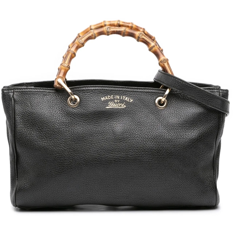 Gucci Sac à bandoulière Medium Calfskin Bamboo Shopper Satchel schwarz