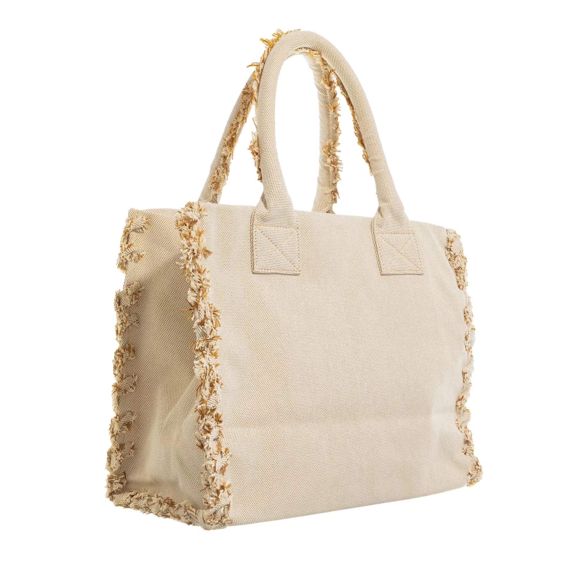 Pinko Monochrome Canvas Strand Shopper Tas Beige Dames