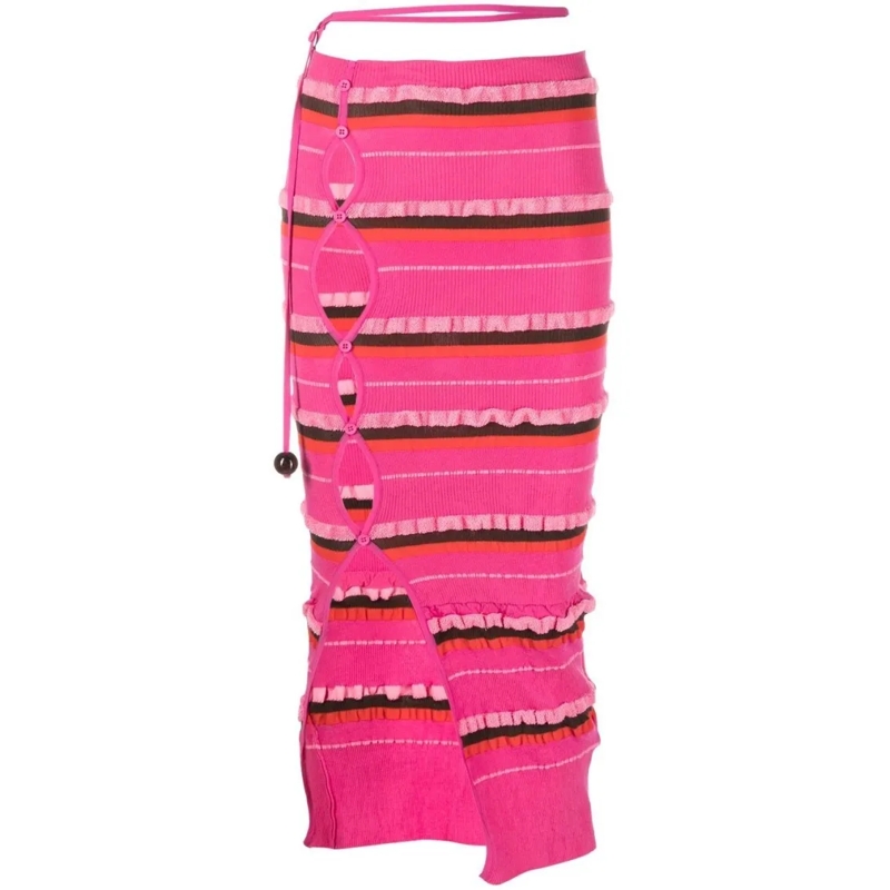 Jacquemus Midirok Asymmetrical Pink Knitted Midi Skirt Pink