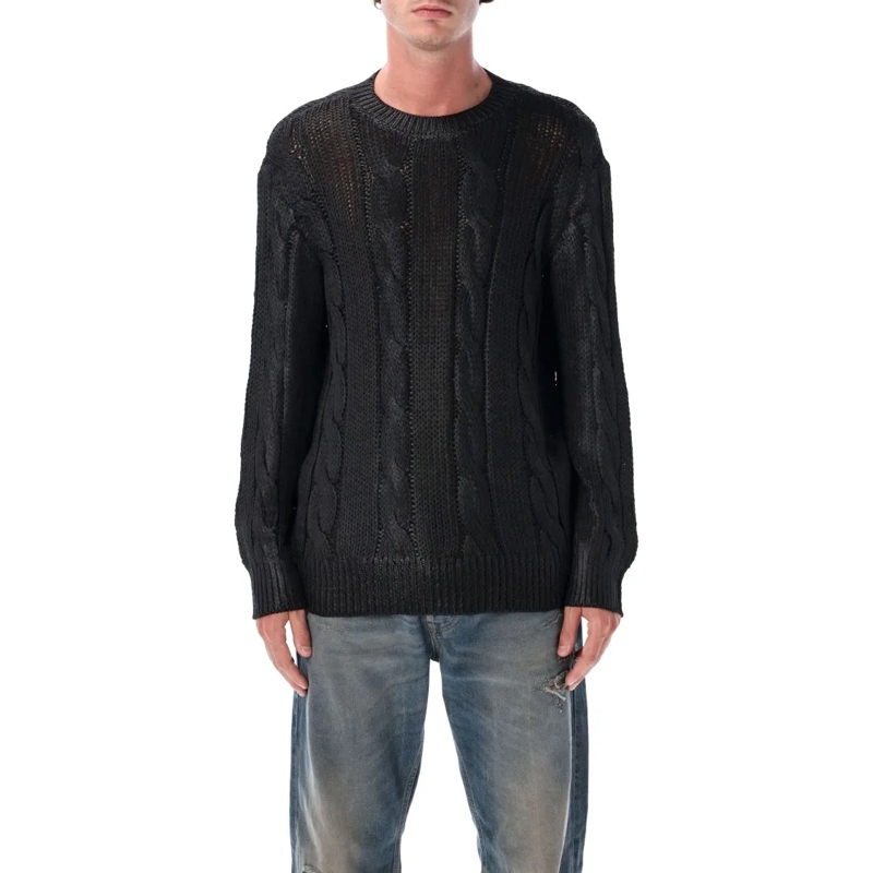 Diesel Pullover K-Michiu Shiny Cable-Knit Sweater Black