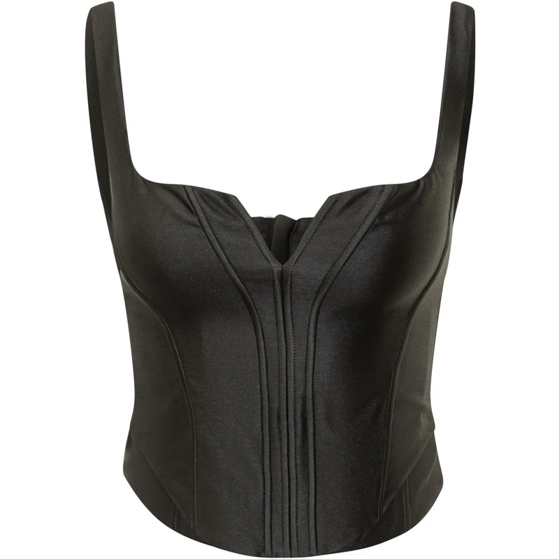 Self Portrait Top Top Corsetto in Satin Nero schwarz
