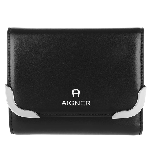 AIGNER Amber Leather Wallet Black Overslagportemonnee