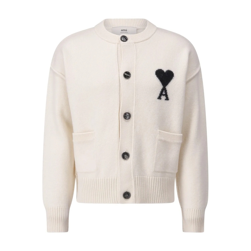 AMI Paris Strickjacke Strickjacke mit Logo Creme