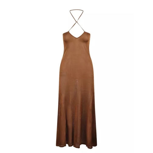 Tom Ford Slinky Viscose Jersey Knit Halterneck Maxi Dress Brown Abiti maxi