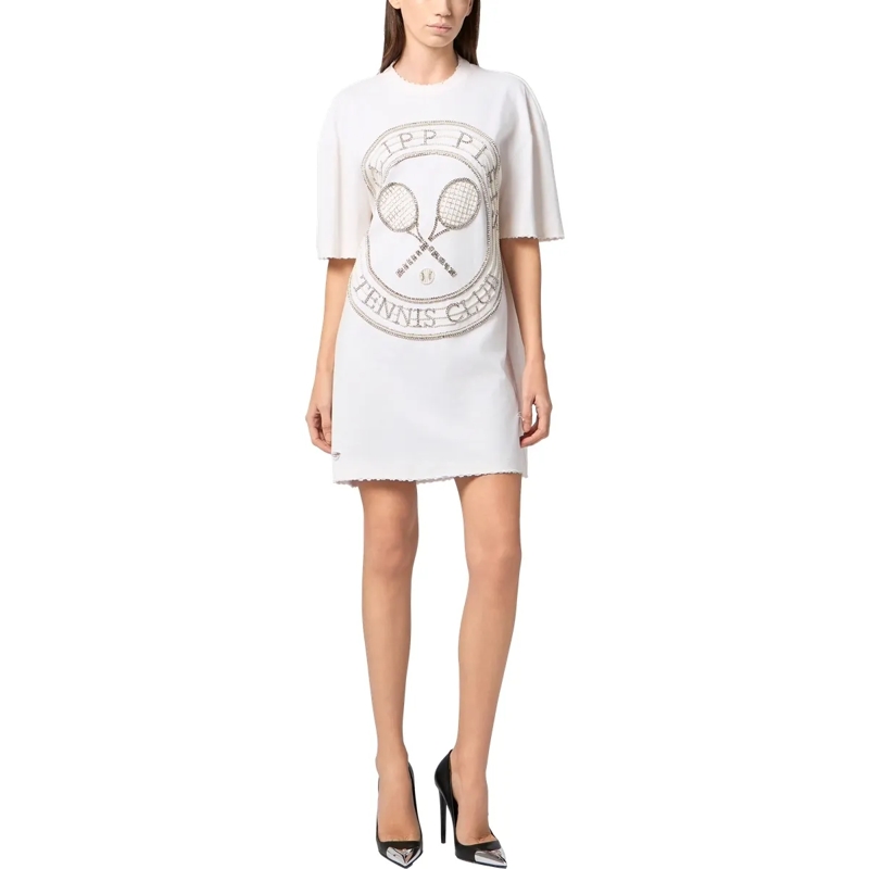 Philipp Plein Midikleid Open Back T-Shirt Mini Dress Tennis Club weiss(Image 4)
