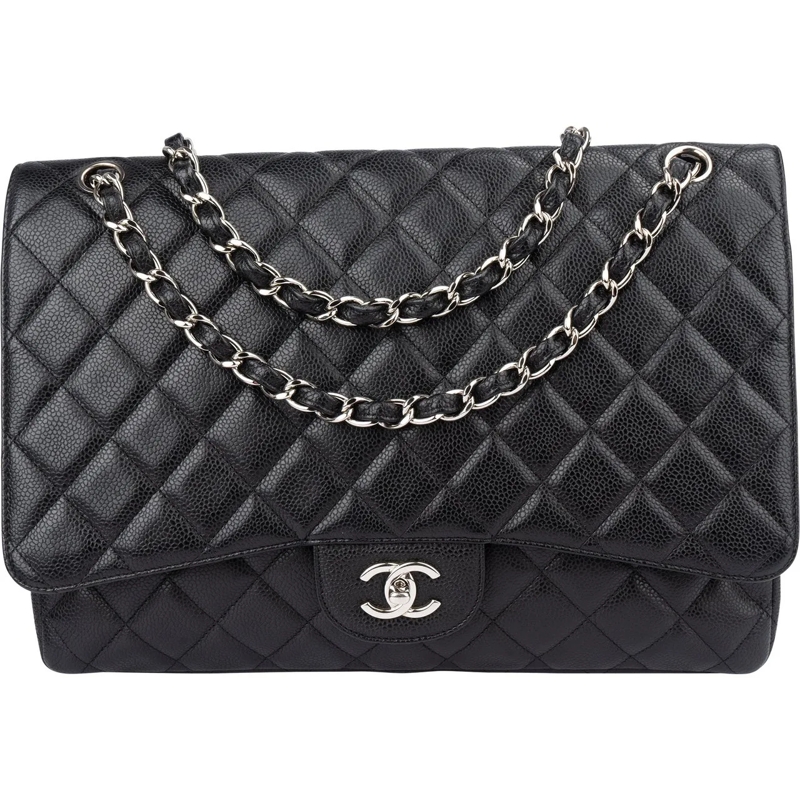 Chanel Schultertasche Chanel Quilted Caviar Leather Palladium Maxi Singl schwarz