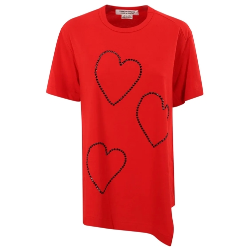 Comme des Garcons T-Shirts Heart Motif Crew Neck T-Shirt Red