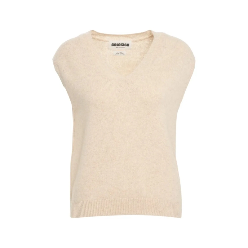 Crush Pullover Cashmere Gilet With V-Neck And Ribbed Hem Neutrals
